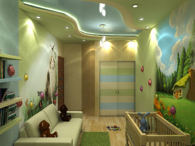 Сказочный потолок из гипсокартона в детской комнате