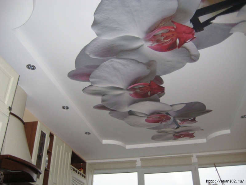 Натяжной потолок с уветочным декором