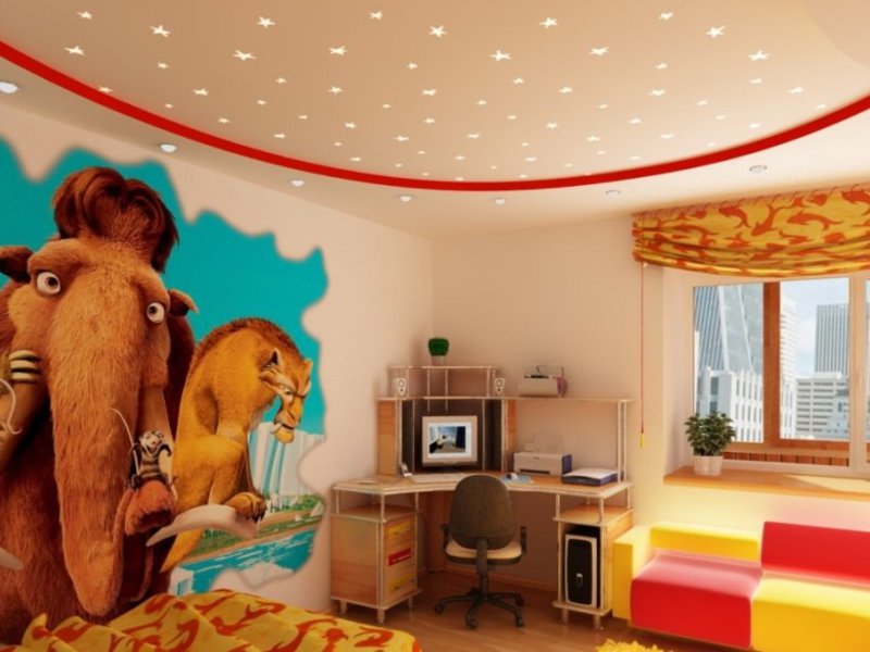 Мультяшный потолок из гипсокартона в детской