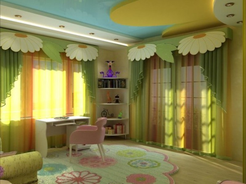 Дизайн детской комнаты с потолком из гипсокартона