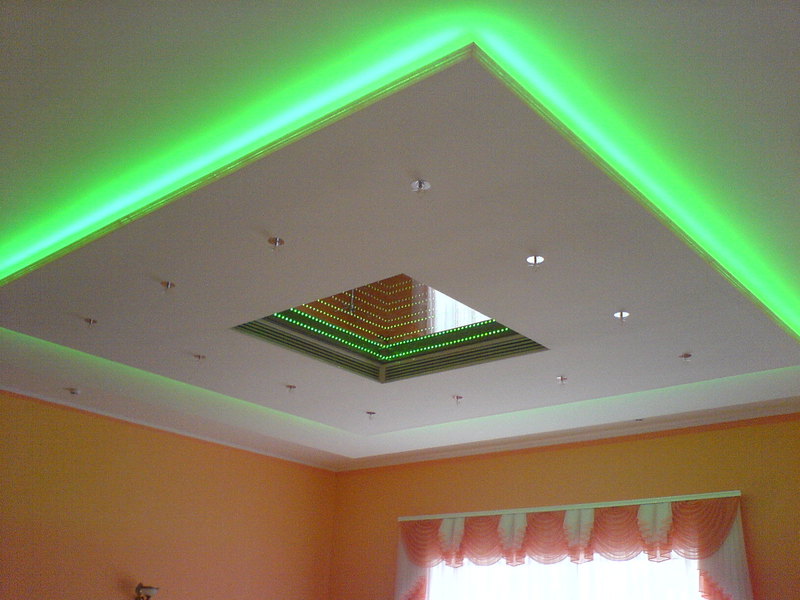 Расположение освещения на потолке в форме квадрата
